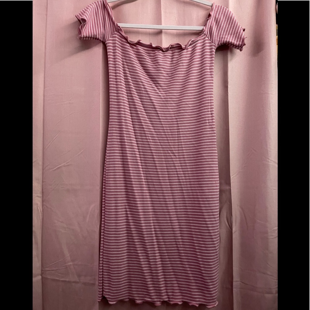 women pink & white stripe dress